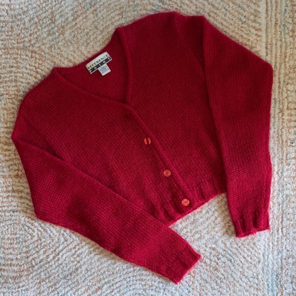 VINTAGE Reference Point V-Neck Crop Cardigan Sweater RED Mohair Blend Size Large - Picture 5 of 9